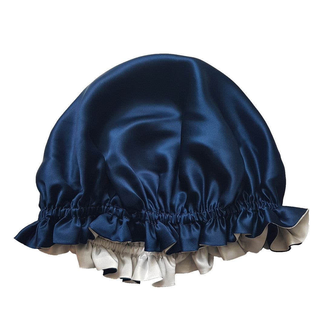 Gorro de dormir en seda de morera de doble cara azul marino