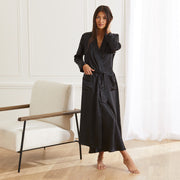 Long silk bathrobe front black