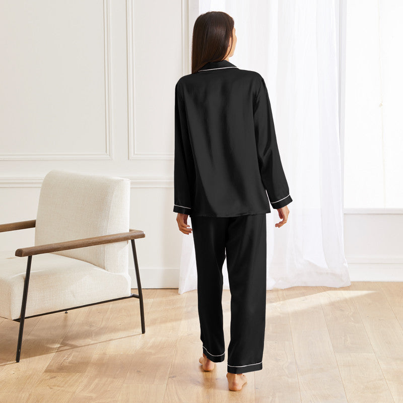 Pijama largo seda negro espalda