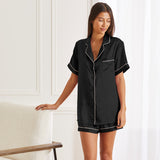 Short black silk pajamas