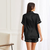 Short black silk pajamas with back