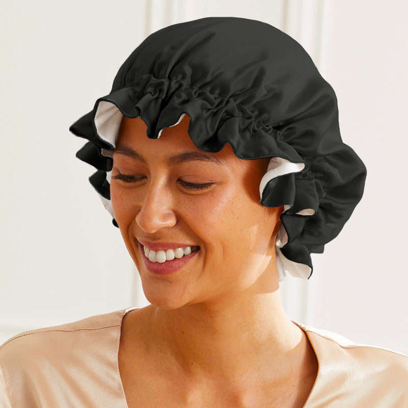 Gorro de dormir en seda de morera de doble cara frente antracita