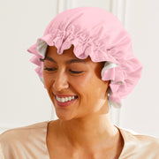 Gorro de dormir en seda de morera rosa de doble cara en la parte delantera
