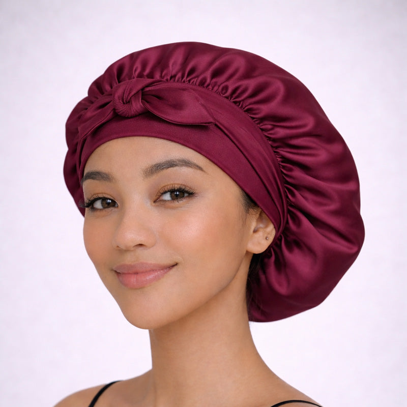 Bonnet de nuit en soie à liens ajustables