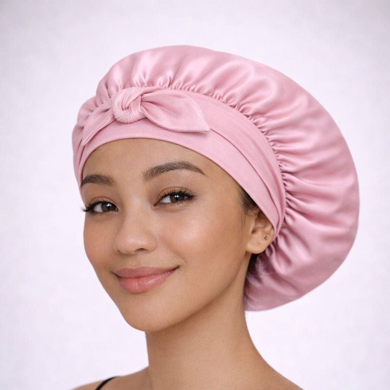 Bonnet de nuit en soie à liens ajustables