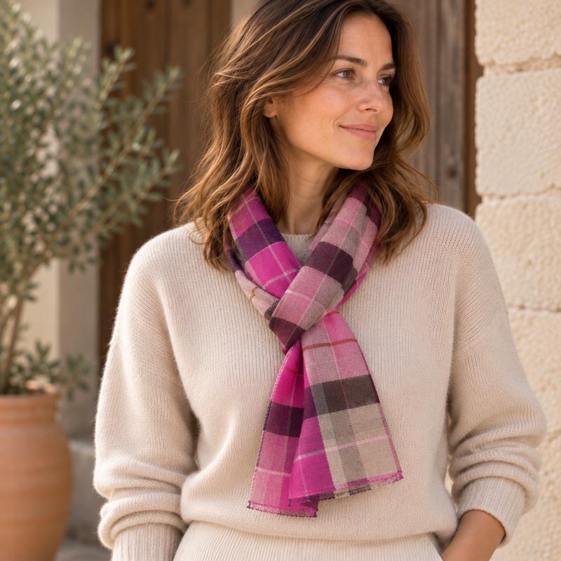 Écharpe à carreaux en coton bio fabriquée en France