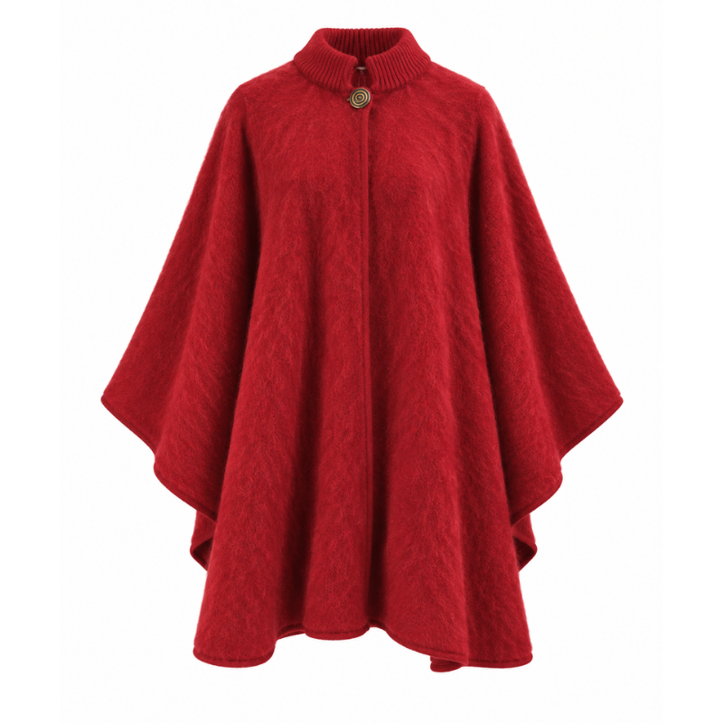 Poncho grande con cuello de punto, 100% lana del Pirineo