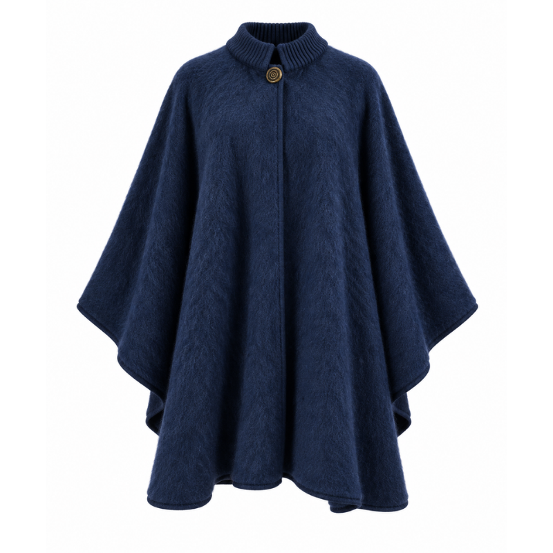 Poncho grande con cuello de punto, 100% lana del Pirineo
