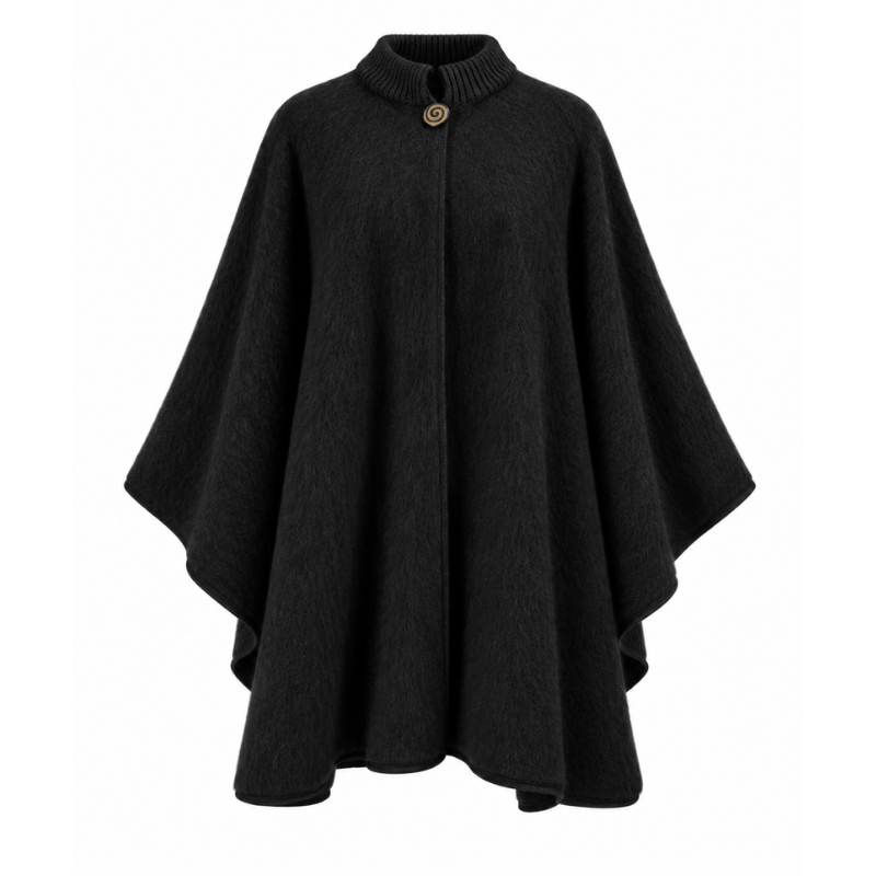 Poncho grande con cuello de punto, 100% lana del Pirineo