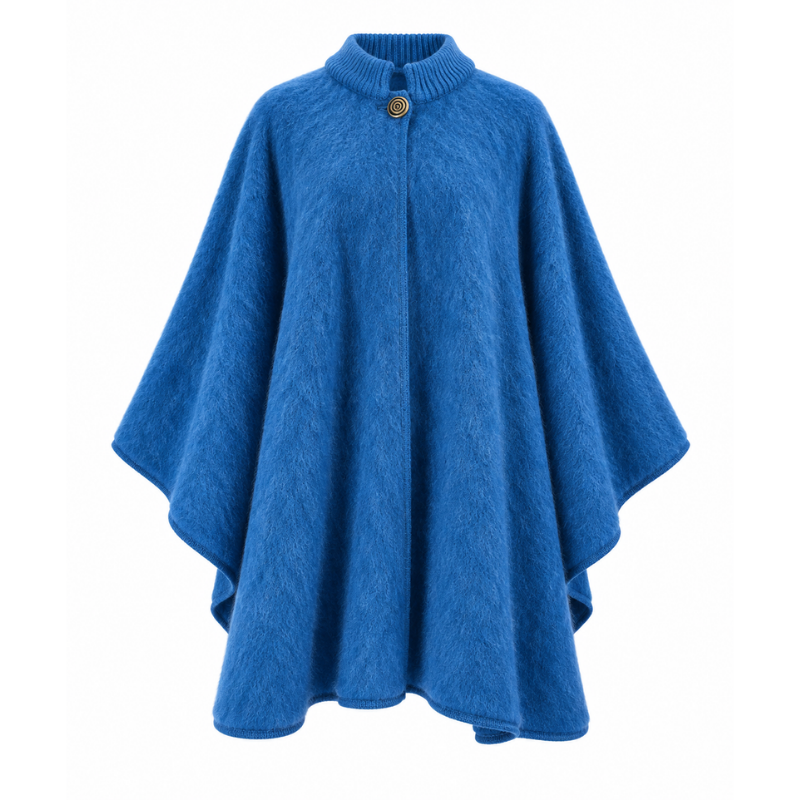 Poncho grande con cuello de punto, 100% lana del Pirineo