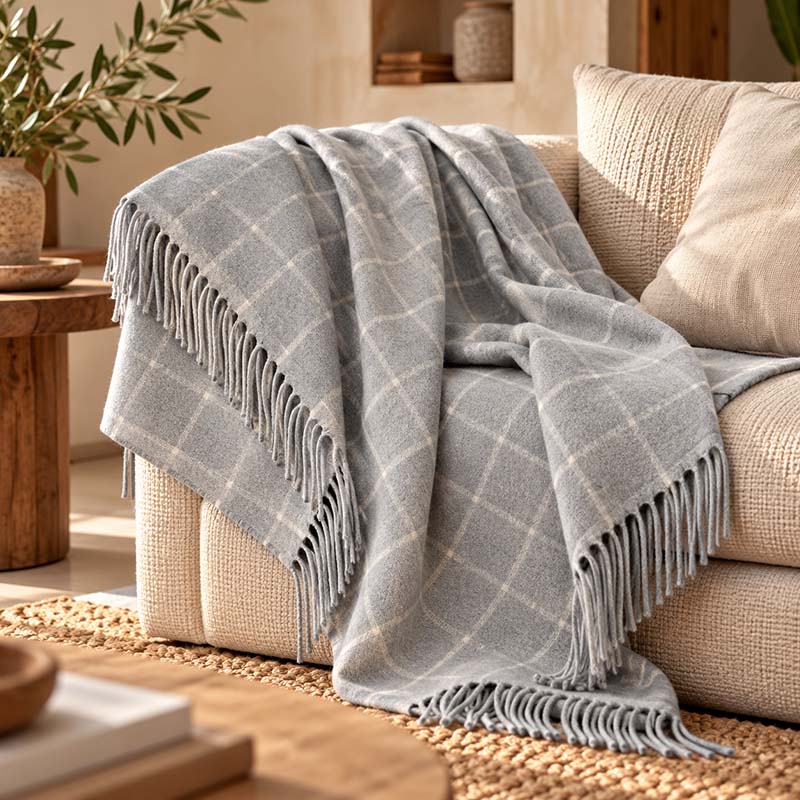 Plaid pure laine Mérinos & Cachemire Ossau carreaux