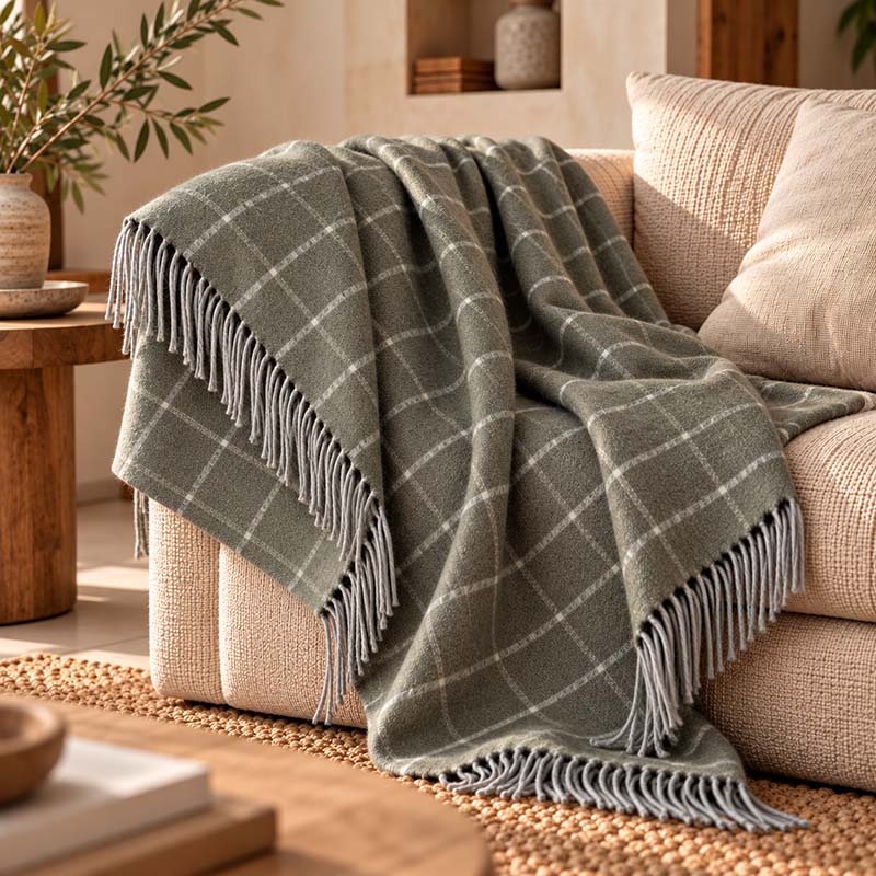 Plaid pure laine Mérinos & Cachemire Ossau carreaux