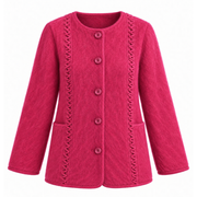 Kragenlose Zopfstrickjacke aus 100 % Pyrenäenwolle