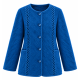 Collarless cable-knit jacket in 100% Pyrenees wool